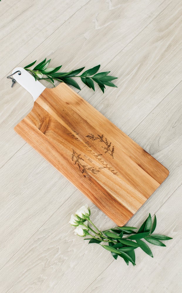 Category Slider - Personalized Cutting And Serving Board With White Handle