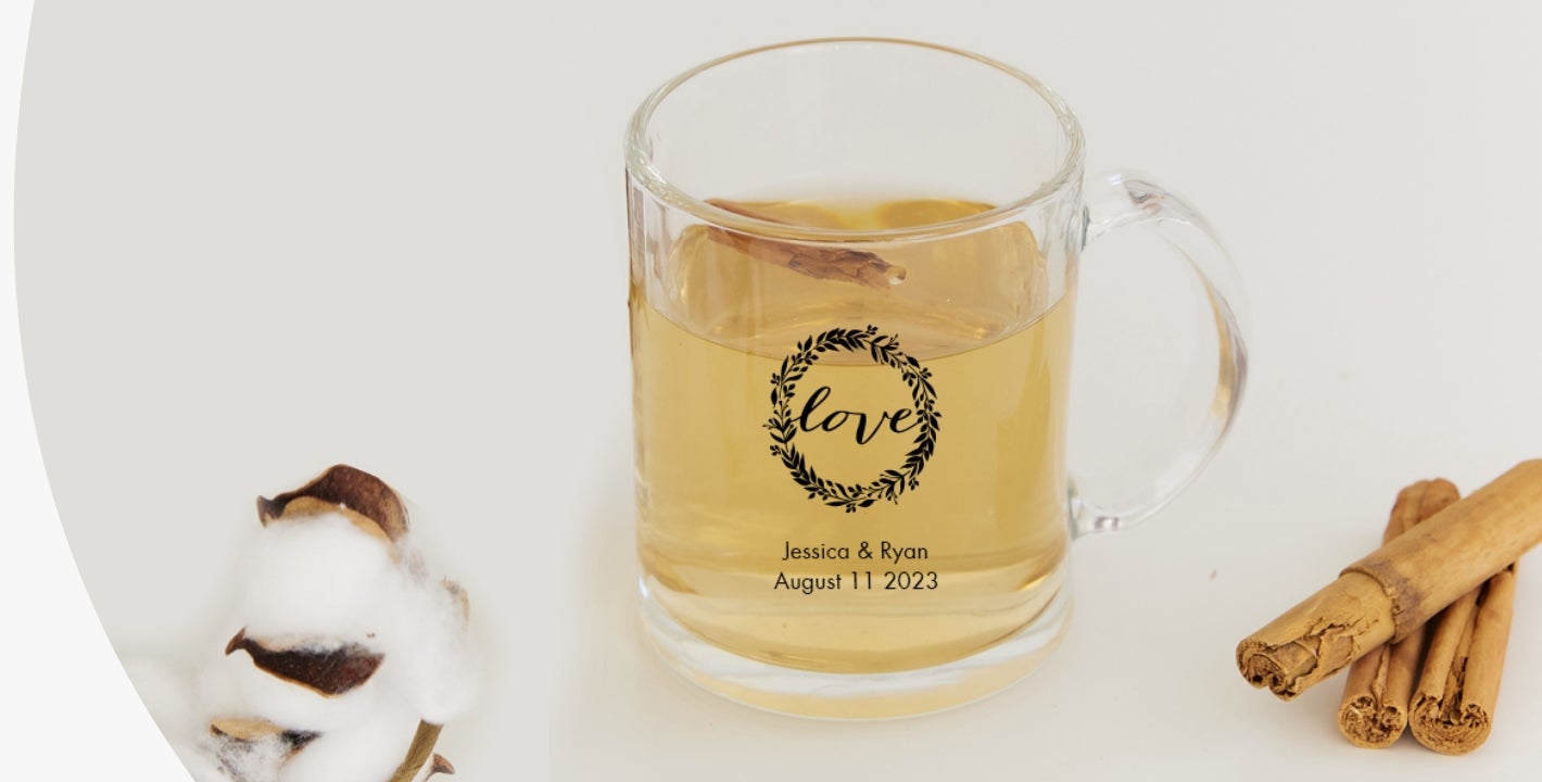 Personalized 10 oz. Clear Glass Coffee Mug Favor